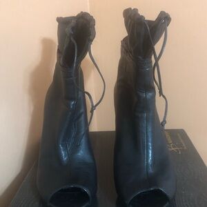 Black Stiletto Heeled Boots with Peep-Toe